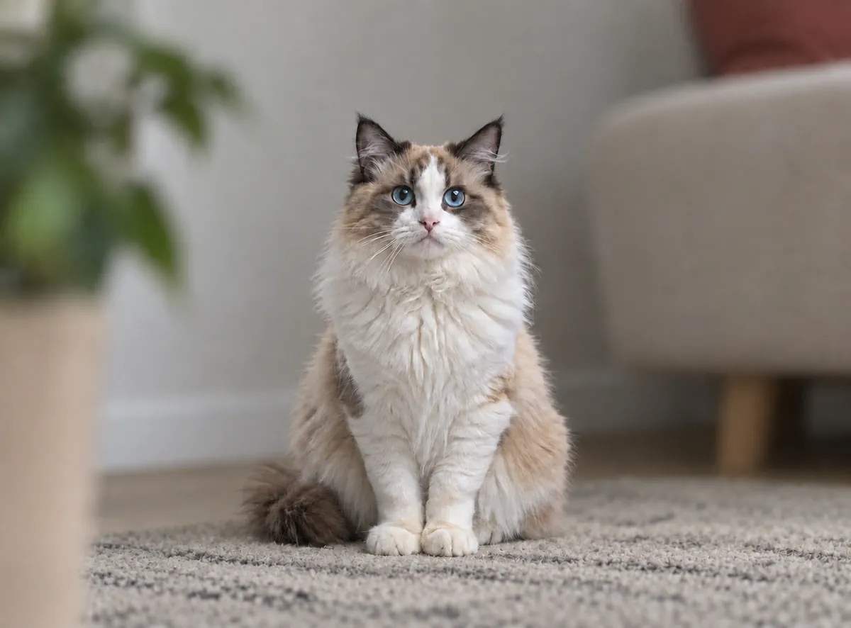 A photo of a fluffy ragdoll cat