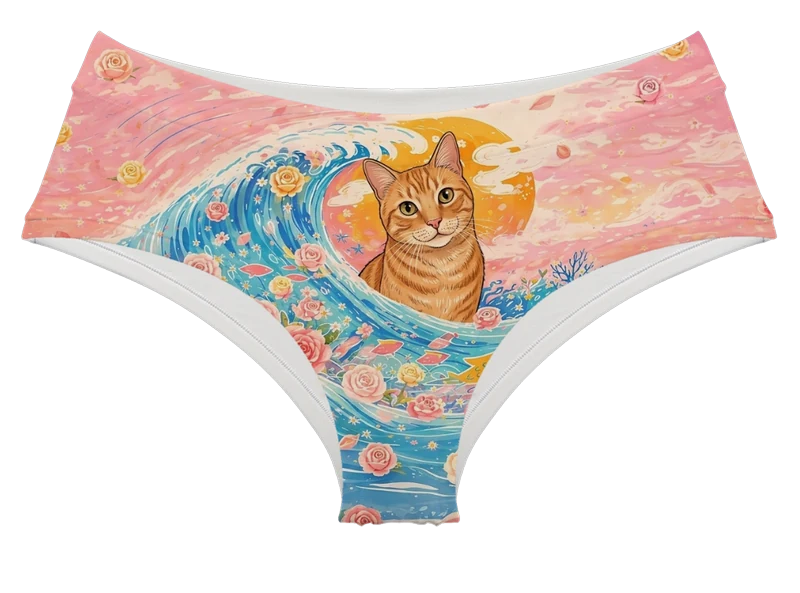 The orange cat painted onto a Dokoyo product (Ocean Wave print)