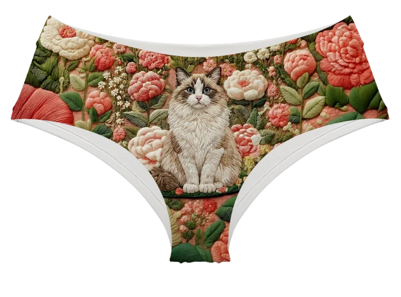 The ragdoll cat painted onto a Dokoyo product (Embroidered Garden print)